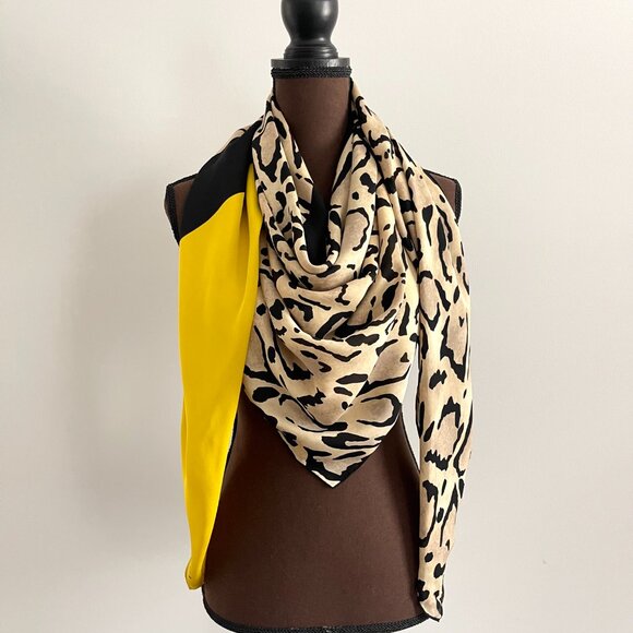 New Gucci Oversize Shawl Leopard Print Silk Yellow Wrap Scarf Cover - Picture 16 of 16